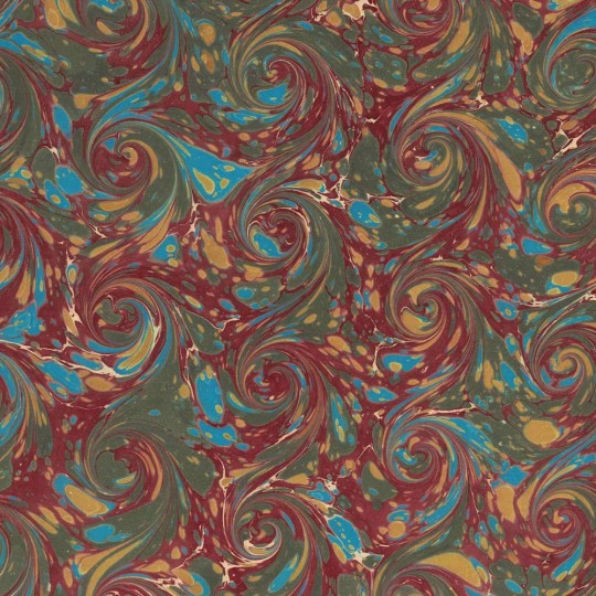 Hand Marbled Paper French Curl Pattern in Red, Green, Blue ~ Berretti Marbled Arts
